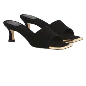 Good American black gold square toe slide sandals shoes size 10